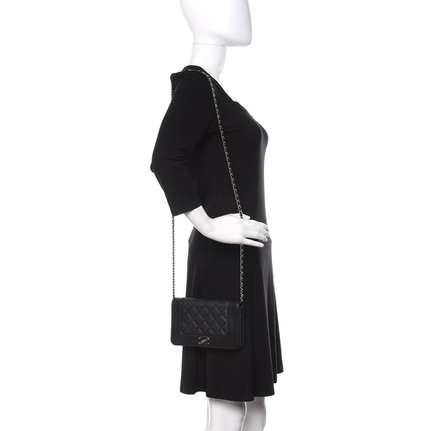 Chanel Caviar Quilted Vintage Mademoiselle Wallet On Chain WOC Black 2 of 13