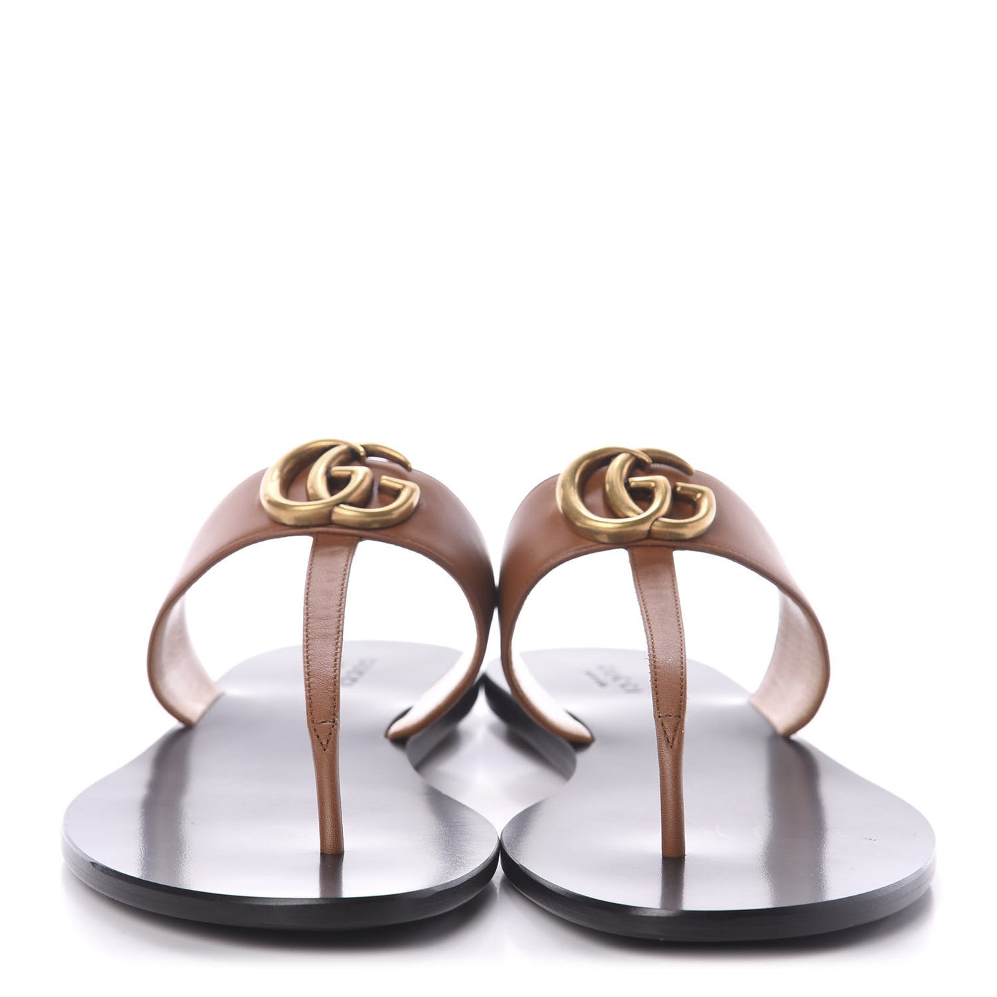 Calfskin GG Marmont Thong Sandals 40.5 Cognac
