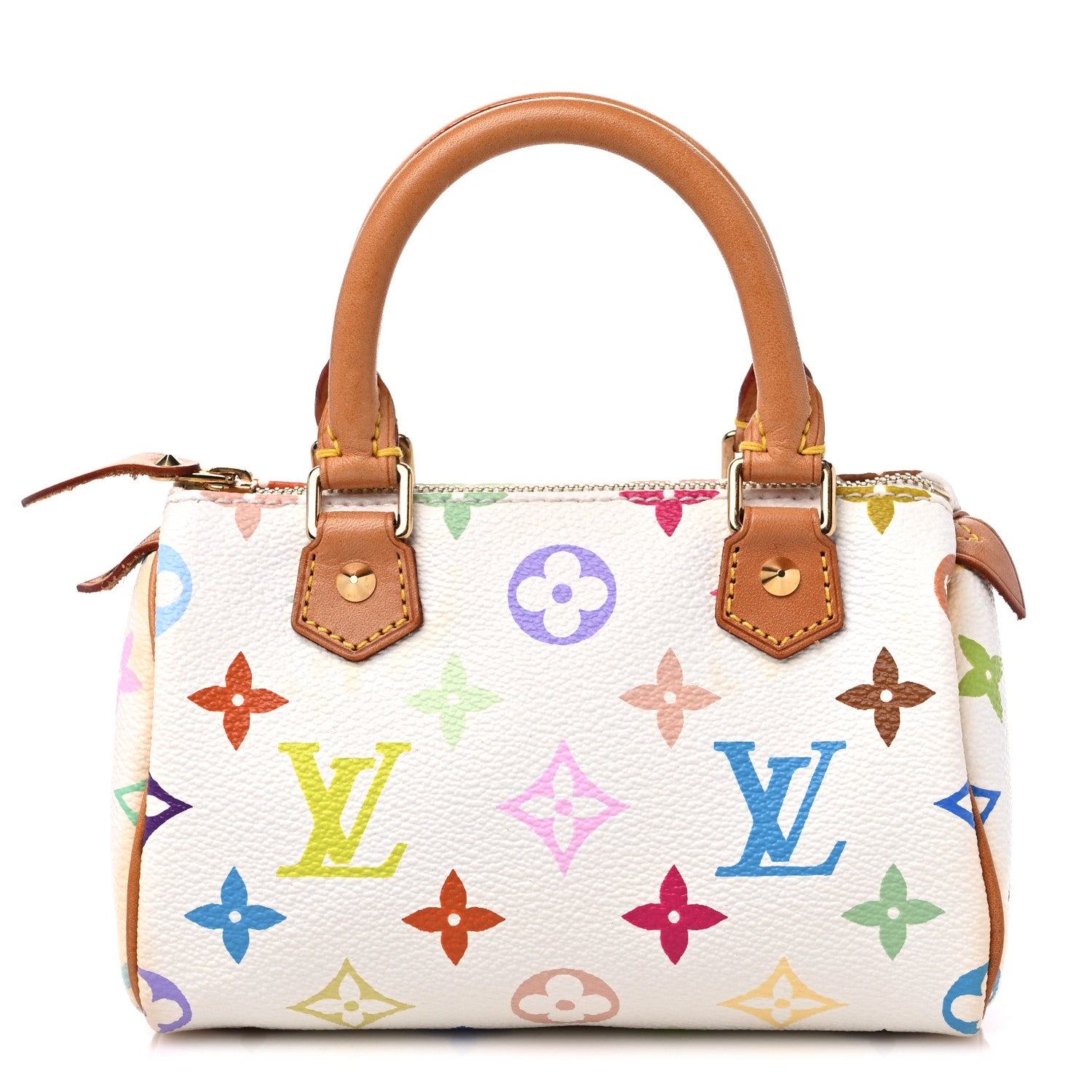 front view image of LOUIS VUITTON Monogram Multicolor Mini Sac HL Speedy White by FASHIONPHILE