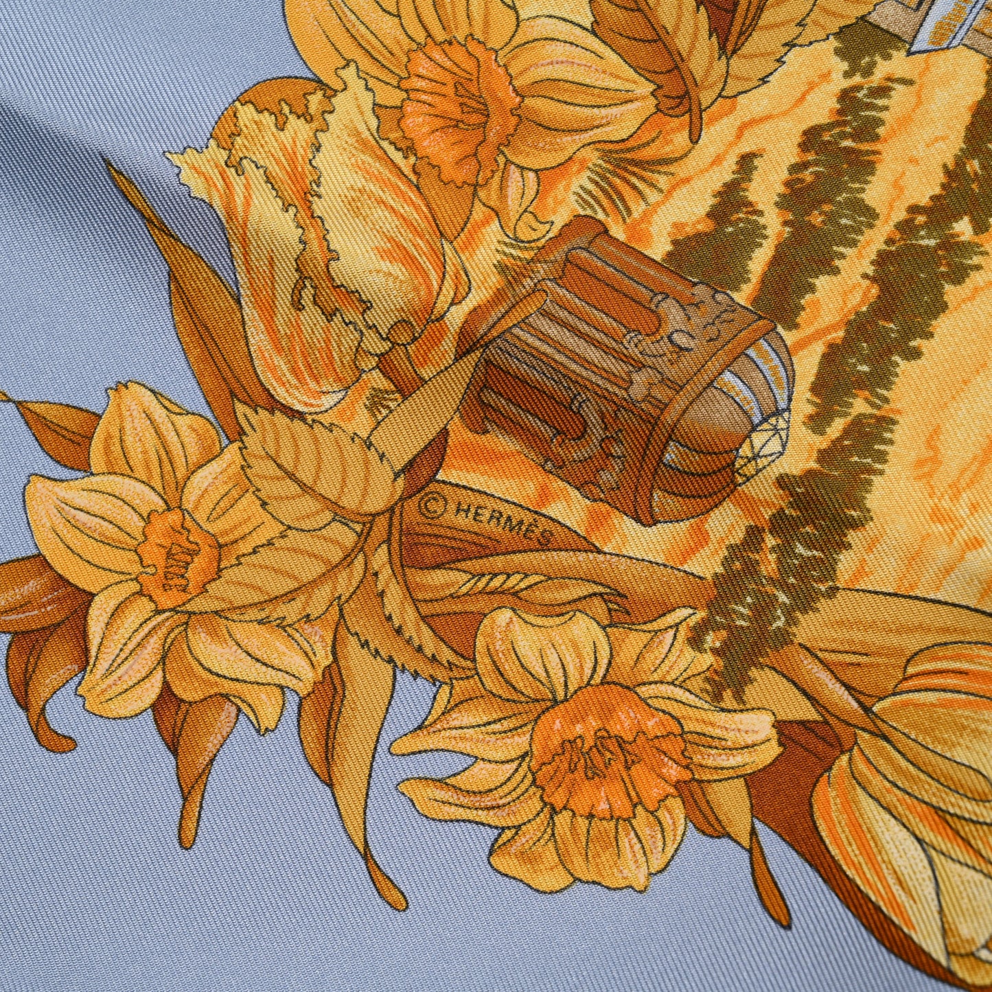 Silk Au Pays de Cocagne Scarf 90 Ciel White Ocre Orange