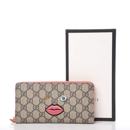 Gucci GG Supreme Monogram Embroidered Face Zip Around Wallet Pink 10 of 10