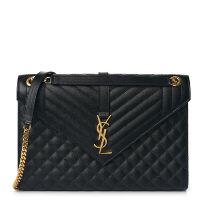 Saint Laurent Grain De Poudre Textured Mixed Matelasse Large Triquilt Monogram Satchel Black 1 of 9