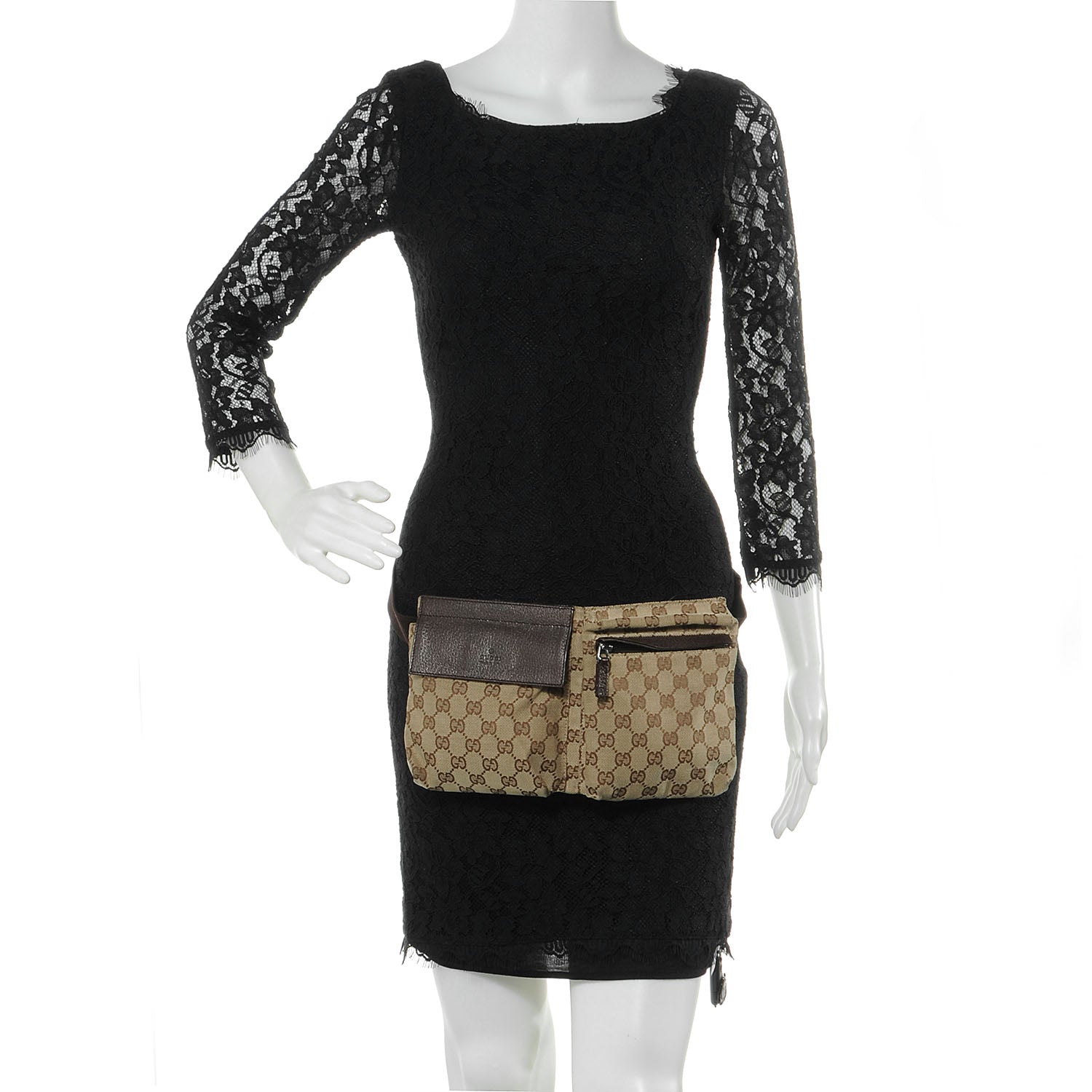 Gucci GG Monogram Web Double Pocket Belt Bag Dark Brown 2 of 7