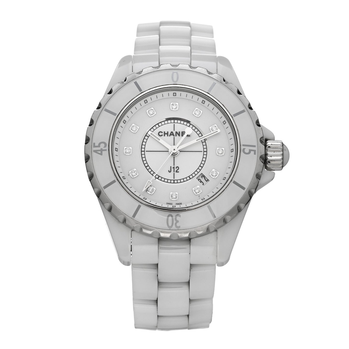 Stainless Steel Ceramic Diamond 33mm J12 Quartz Watch White