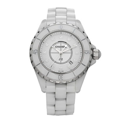 Chanel Stainless Steel Ceramic Diamond 33mm J12 Quartz Watch White 1 of 4