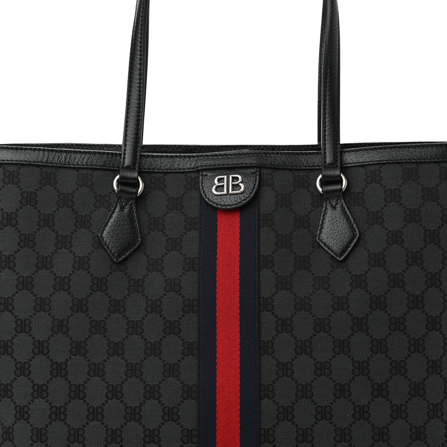 X BALENCIAGA BB Monogram Web Medium Ophidia Shopping Tote Black