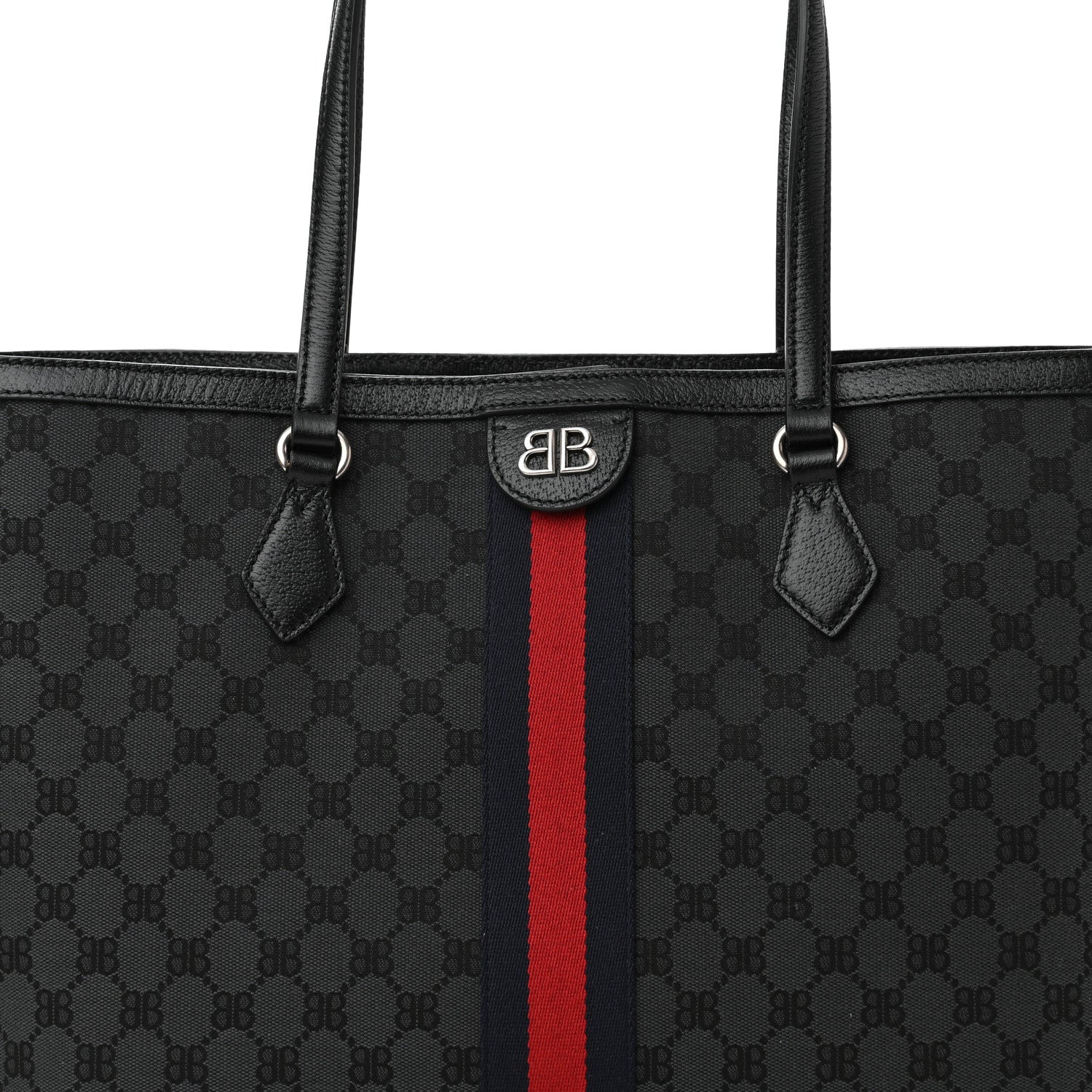 Gucci X BALENCIAGA BB Monogram Web Medium Ophidia Shopping Tote Black 8 of 10