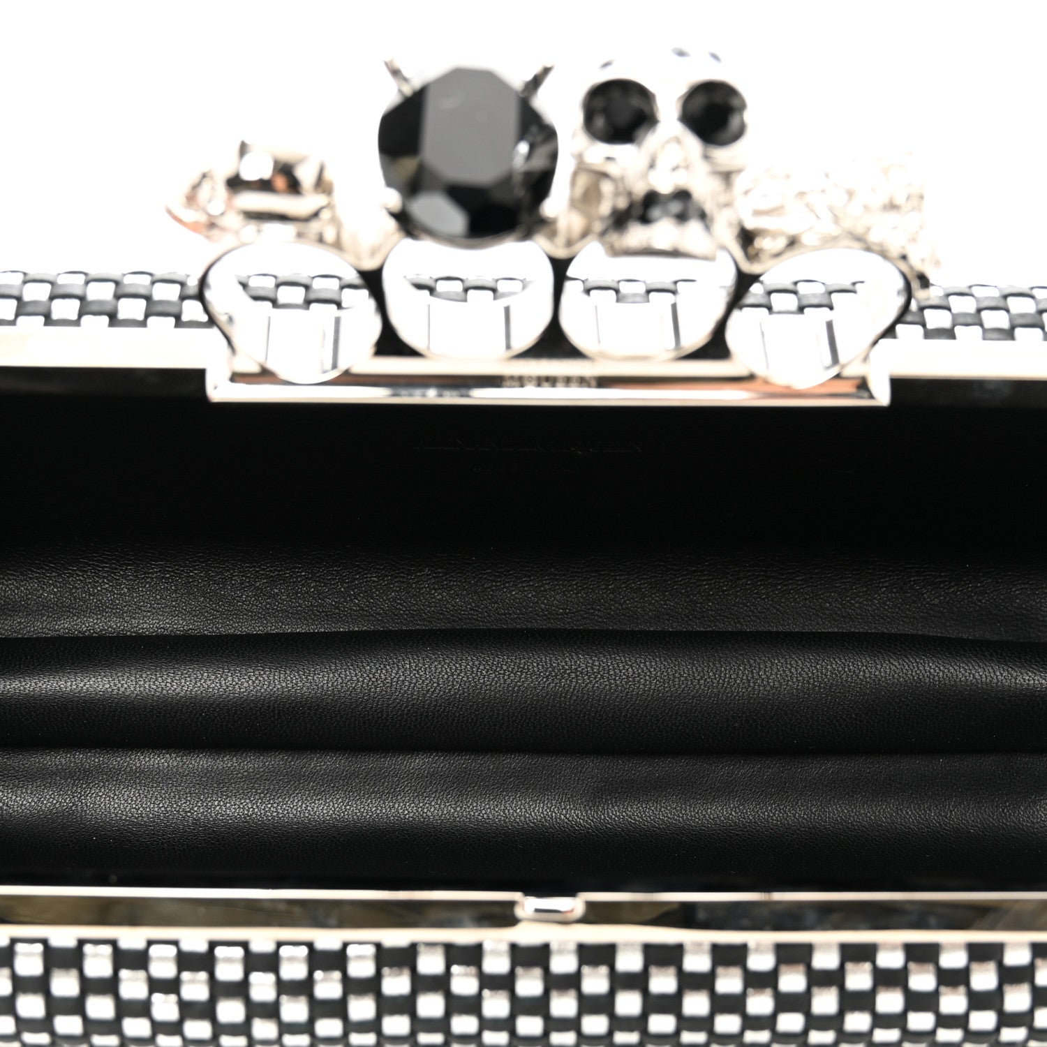 Alexander McQueen Woven Metallic Calfskin Skull Knuckle Box Clutch Silver Black 5 of 8