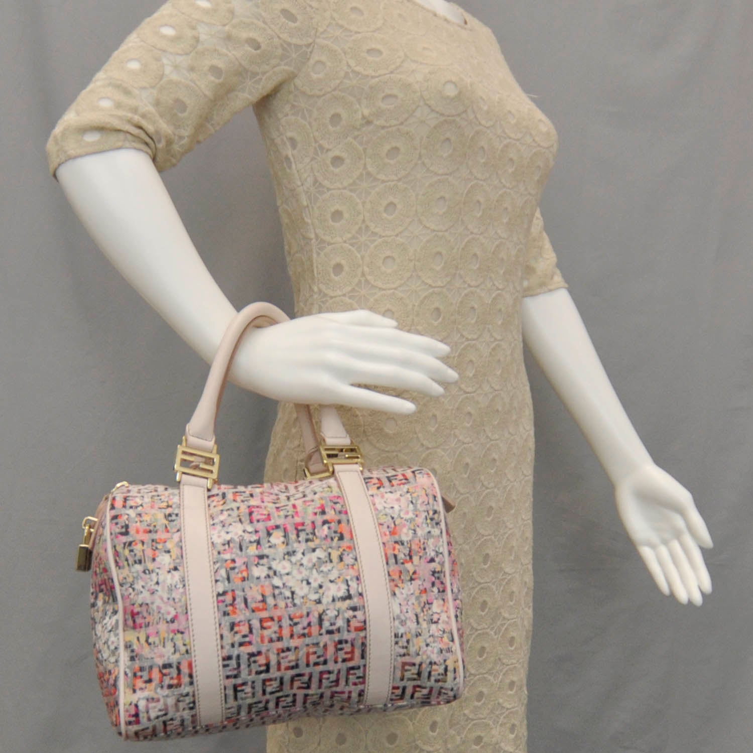 Fendi Zucchino Vitello Floral Forever Boston Rosa Papaya Rosa Confetto 2 of 8