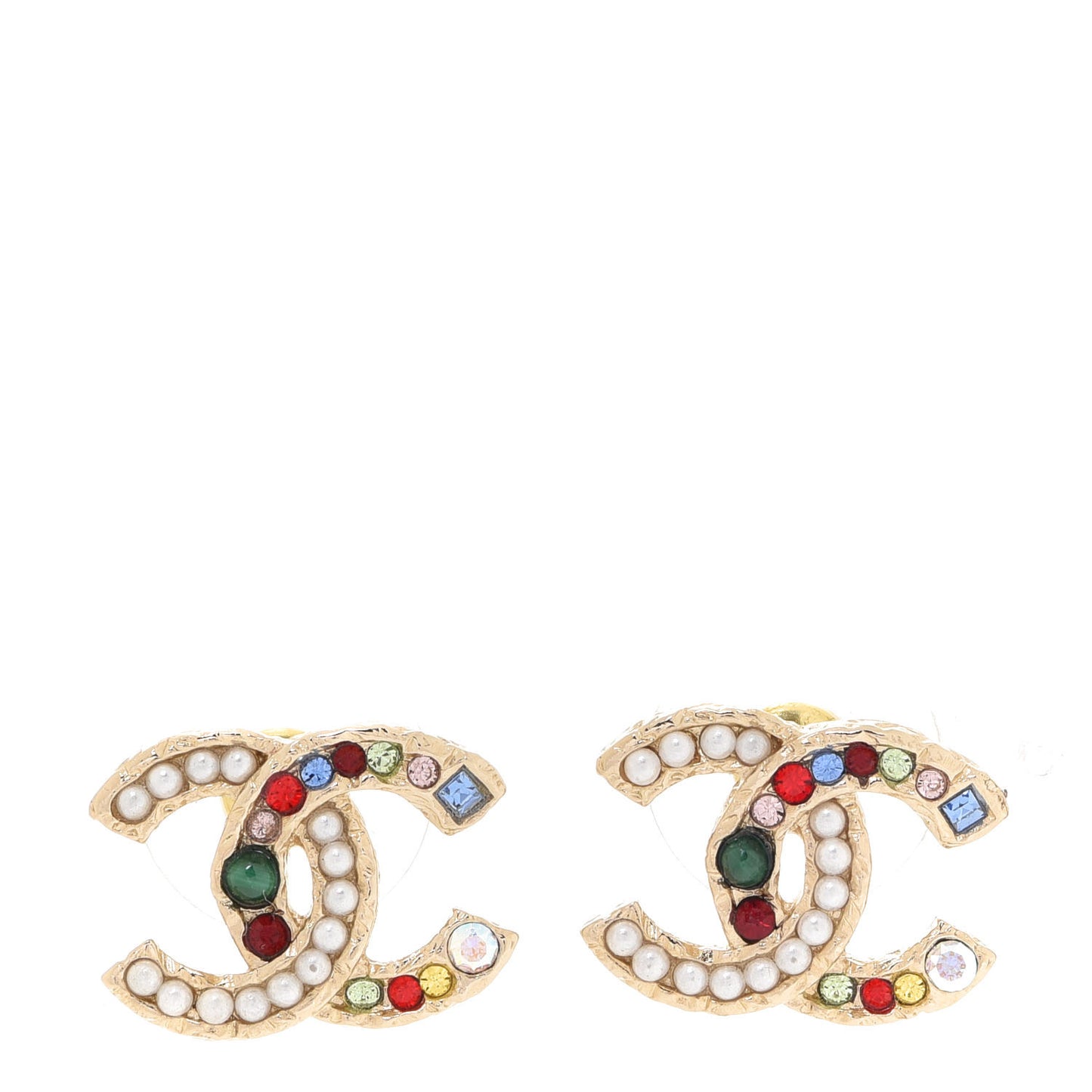 Pearl Crystal CC Earrings Gold Multicolor