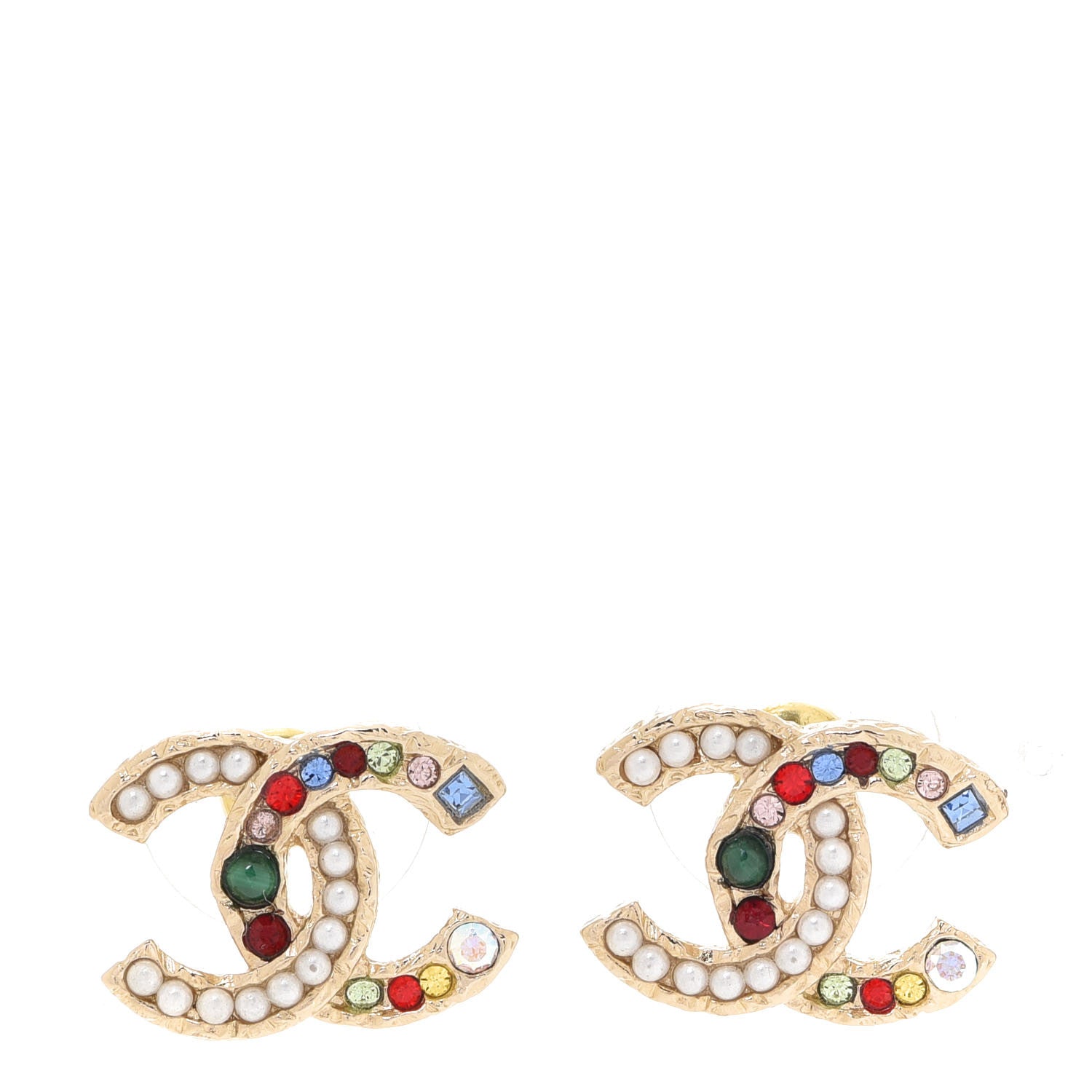 Chanel Pearl Crystal CC Earrings Gold Multicolor 1 of 5