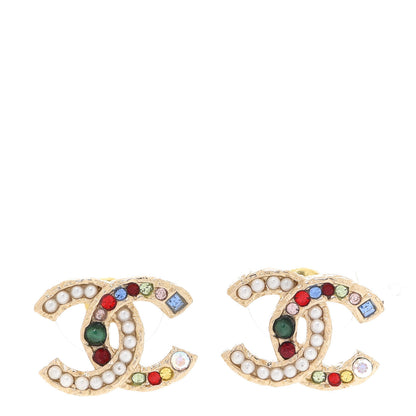Chanel Pearl Crystal CC Earrings Gold Multicolor 1 of 5
