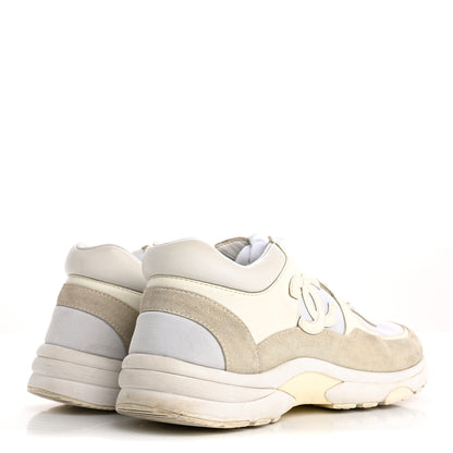 Chanel Suede Calfskin Fabric CC Sneakers 36.5 White 5 of 17