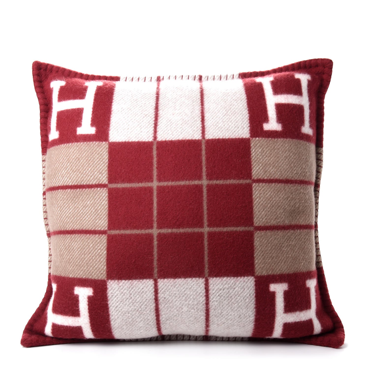 Hermes Wool Cashmere Avalon III Pillow PM Ecru Rouge 1 of 4