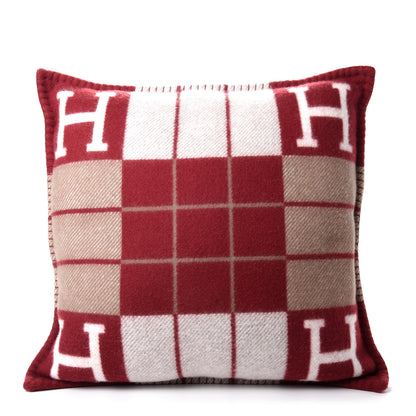 Hermes Wool Cashmere Avalon III Pillow PM Ecru Rouge 1 of 4