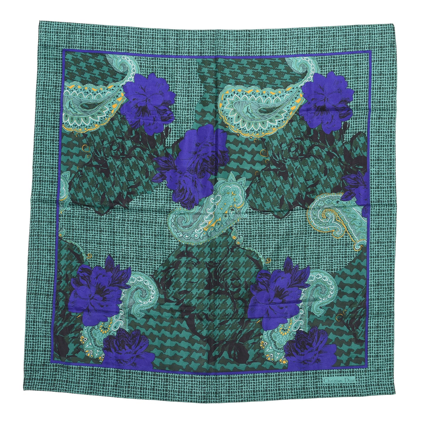 Silk Paisley Square Scarf Green Multicolor