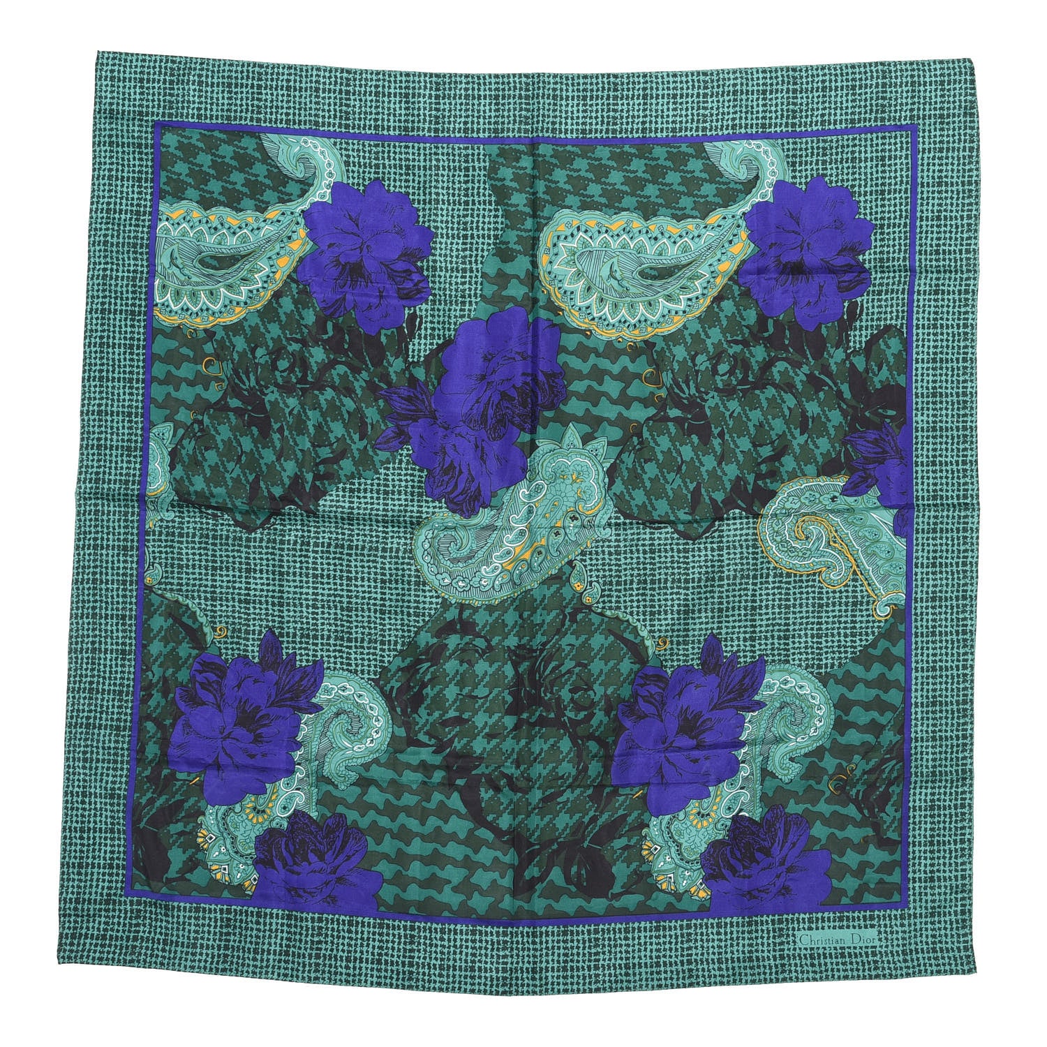 Christian Dior Silk Paisley Square Scarf Green Multicolor 1 of 2