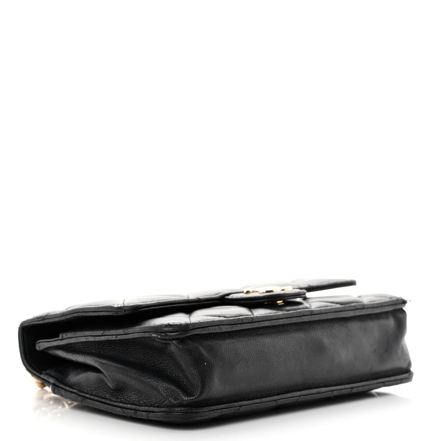 Lambskin Resin Bi-Color Quilted Wallet On Chain WOC Black