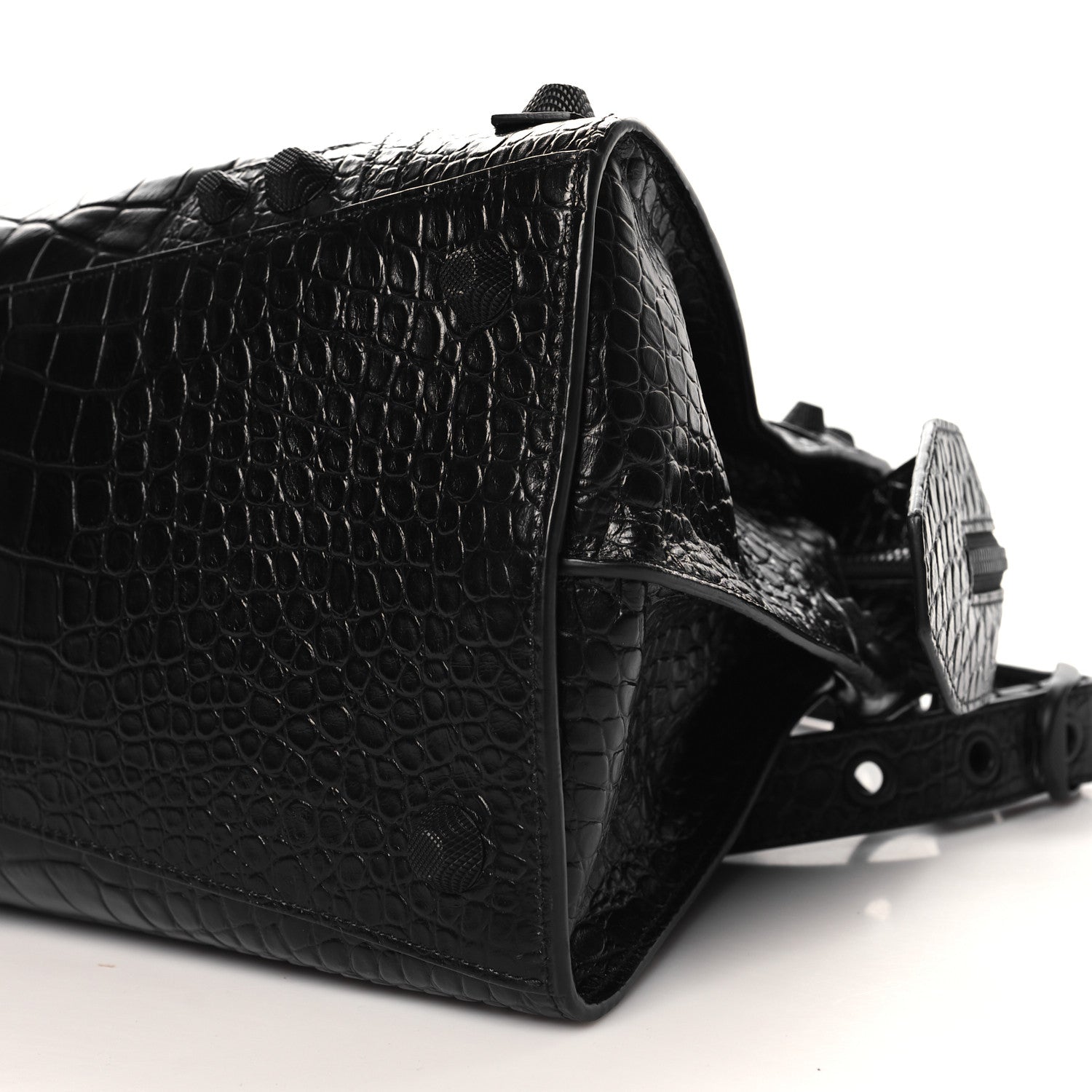 Balenciaga Semi Shiny Calfskin Crocodile Embossed Neo Cagole Black Hardware City Handbag Black 11 of 11