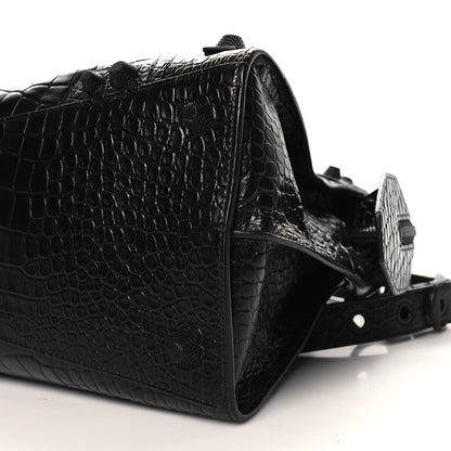 Balenciaga Semi Shiny Calfskin Crocodile Embossed Neo Cagole Black Hardware City Handbag Black 11 of 11