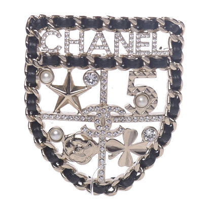 Chanel Lambskin Pearl Strass Sergeant Shield Brooch Gold 1 of 5