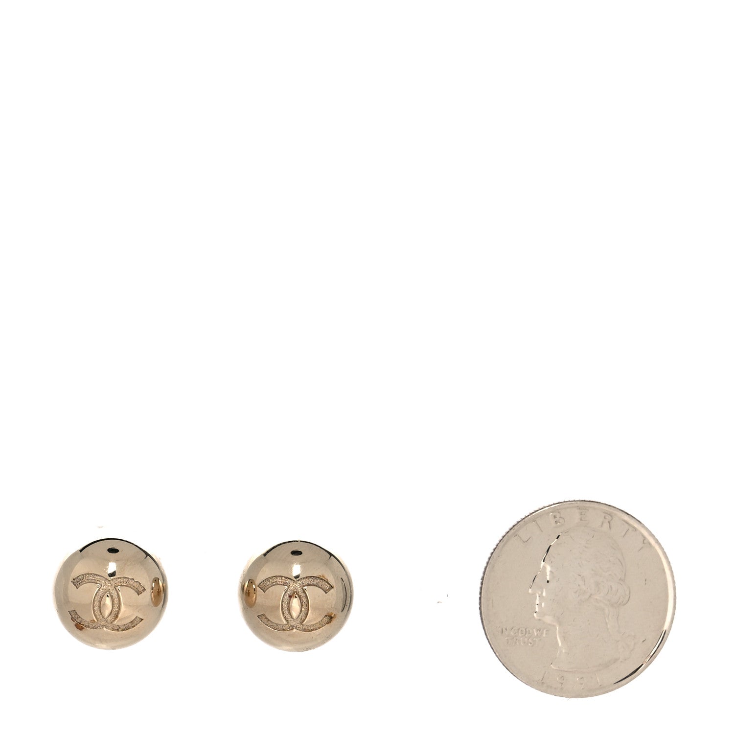 Chanel Metal Bead CC Stud Earrings Gold 2 of 5