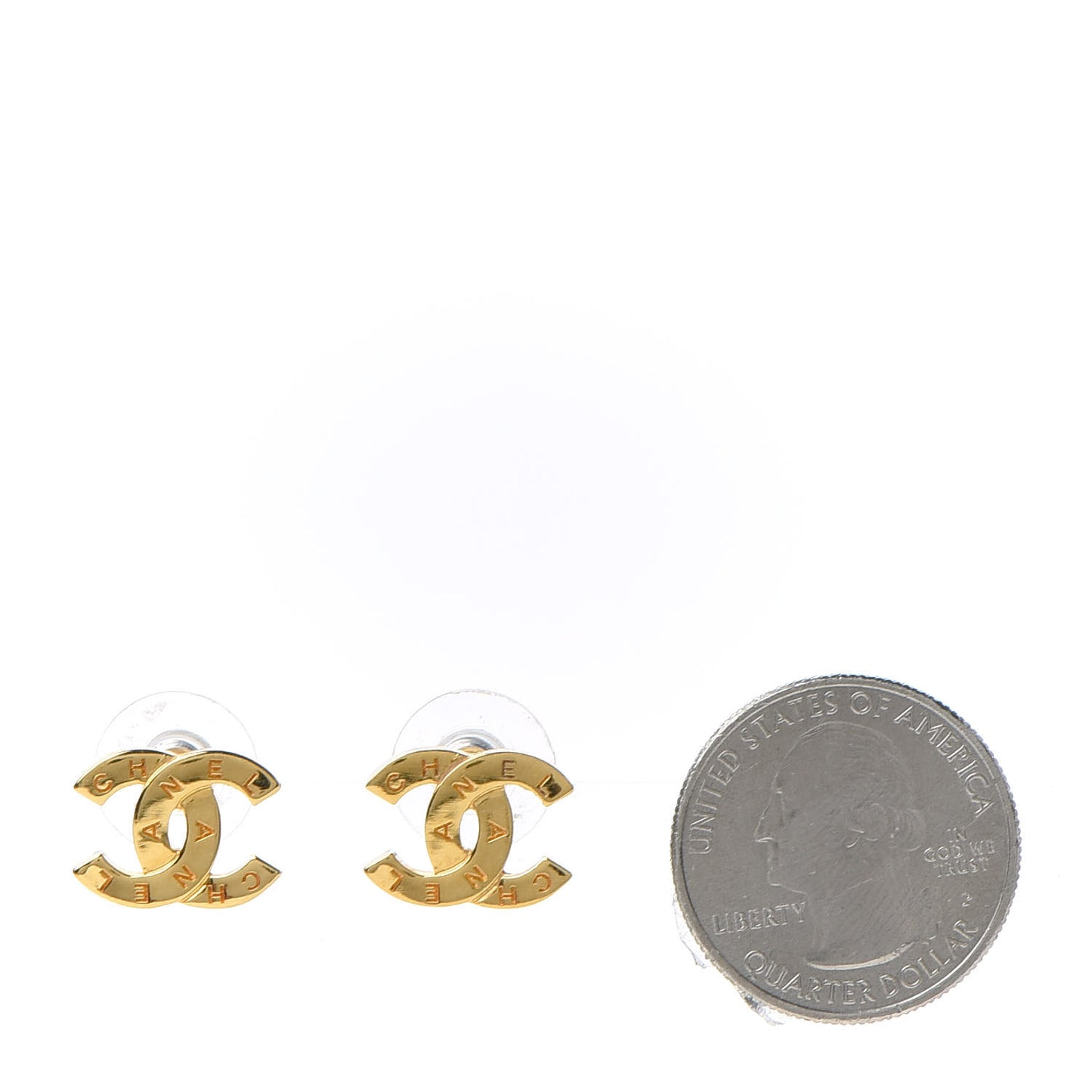Metal CC Paris Button Stud Earrings Gold