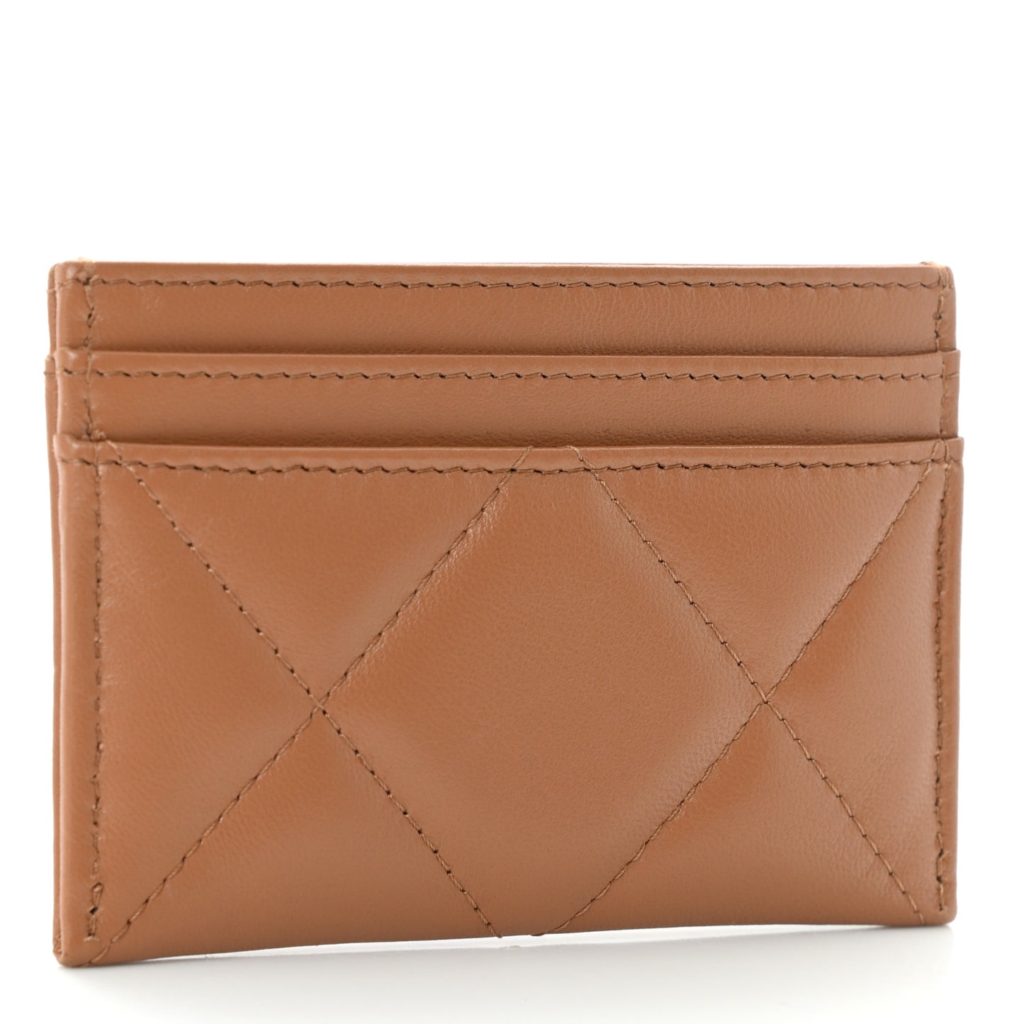Lambskin Quilted Chanel 19 Card Holder Brown
