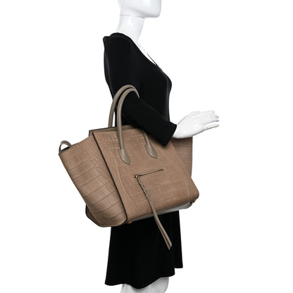 Celine Crocodile Embossed Nubuck Medium Phantom Luggage Beige 2 of 12