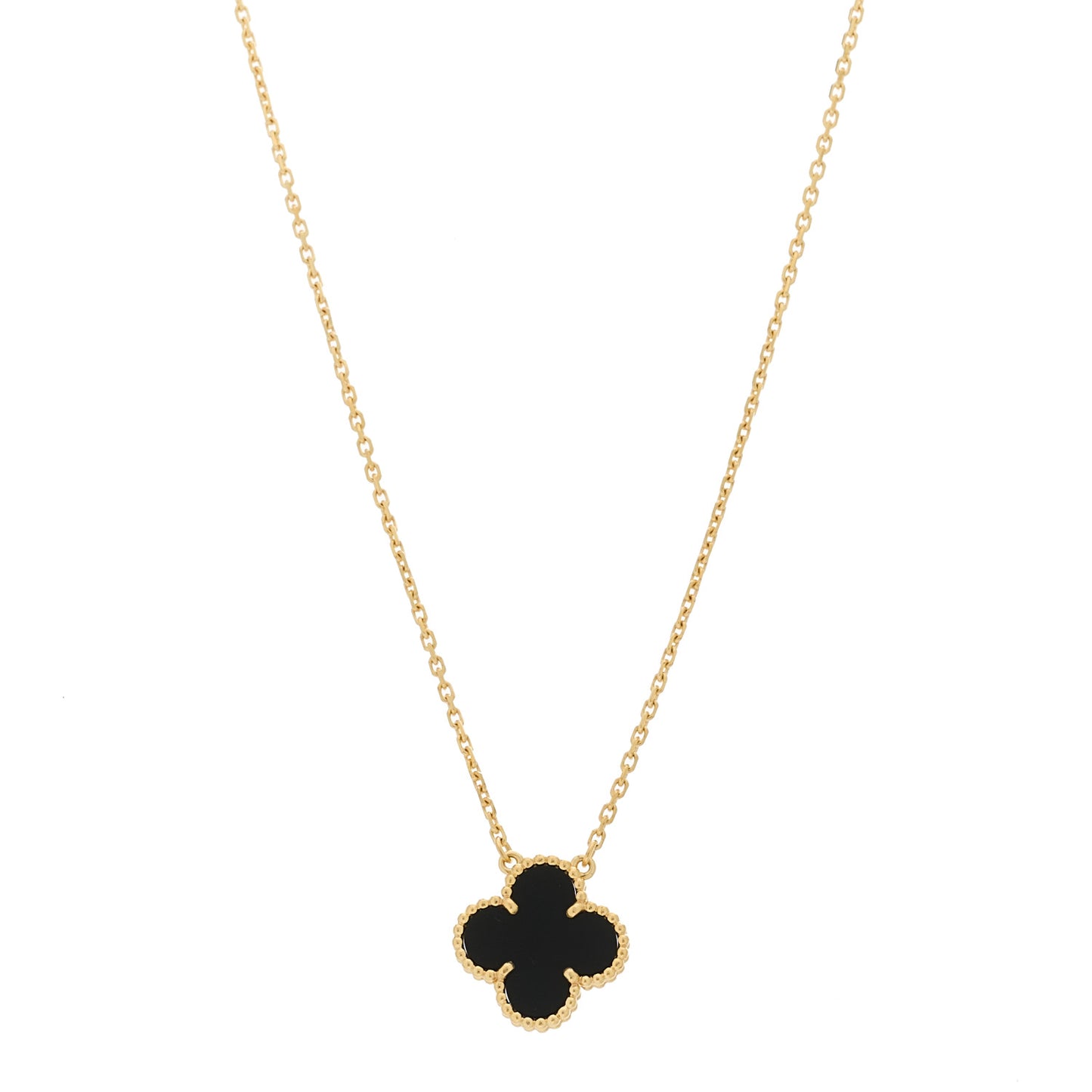 18K Yellow Gold Black Onyx Vintage Alhambra Pendant Necklace