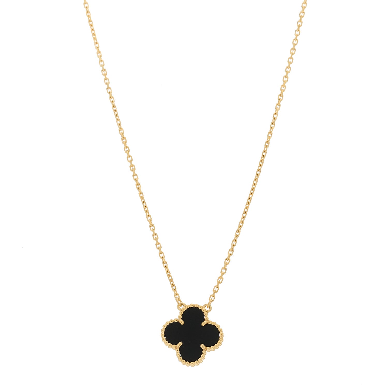 Van Cleef & Arpels 18K Yellow Gold Black Onyx Vintage Alhambra Pendant Necklace 1 of 6