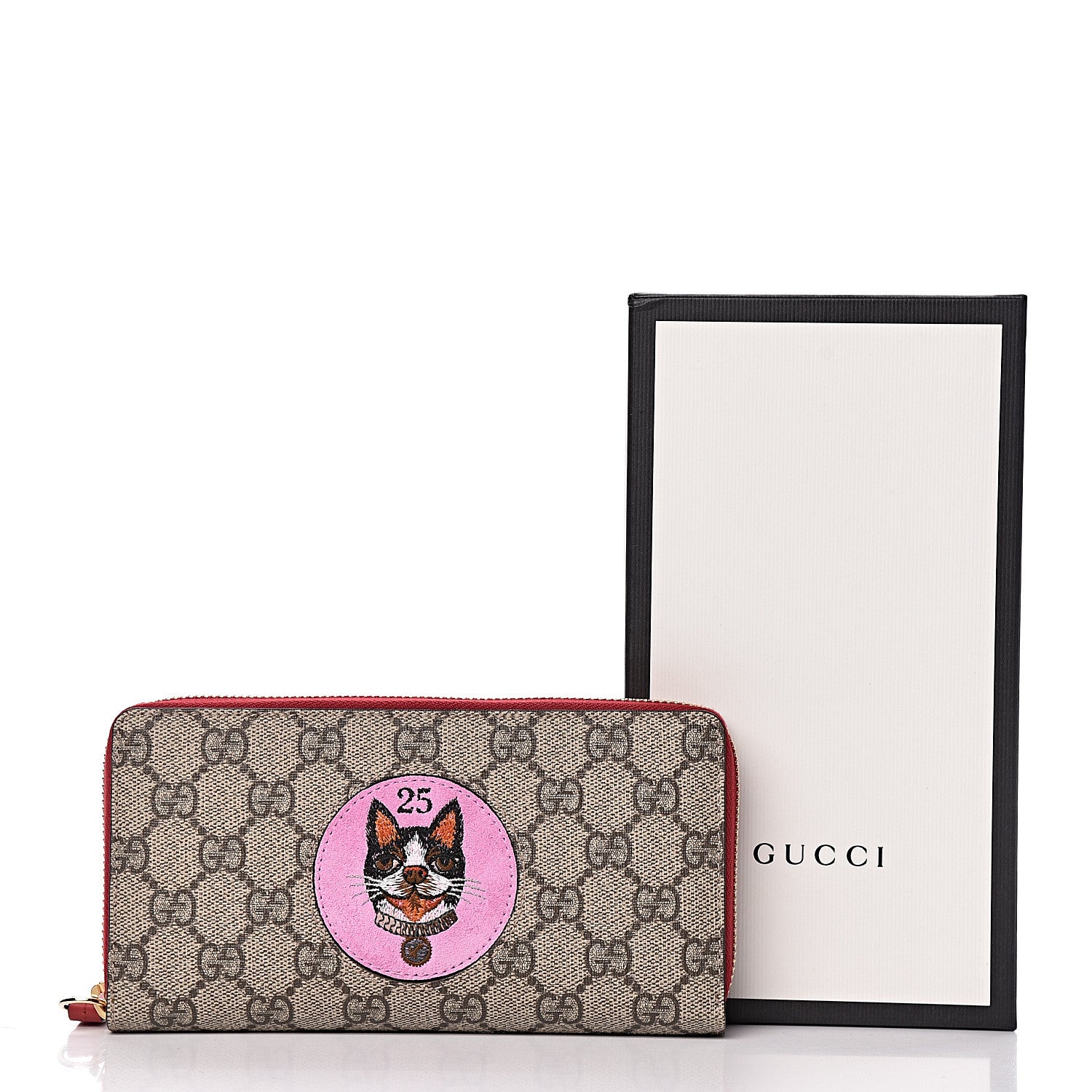Gucci GG Supreme Monogram Bosco Patch Zip Around Wallet Beige Malva Hibiscus Red 7 of 7