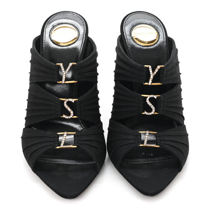 Saint Laurent Crepe Satin Crystal Emilie 110 Sandals 37 Black 3 of 10