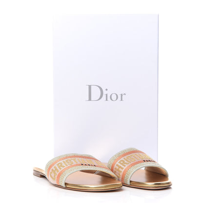 Christian Dior Canvas Lurex Embroidered Dway Flat Slide Sandals 37.5 Platinum 8 of 8