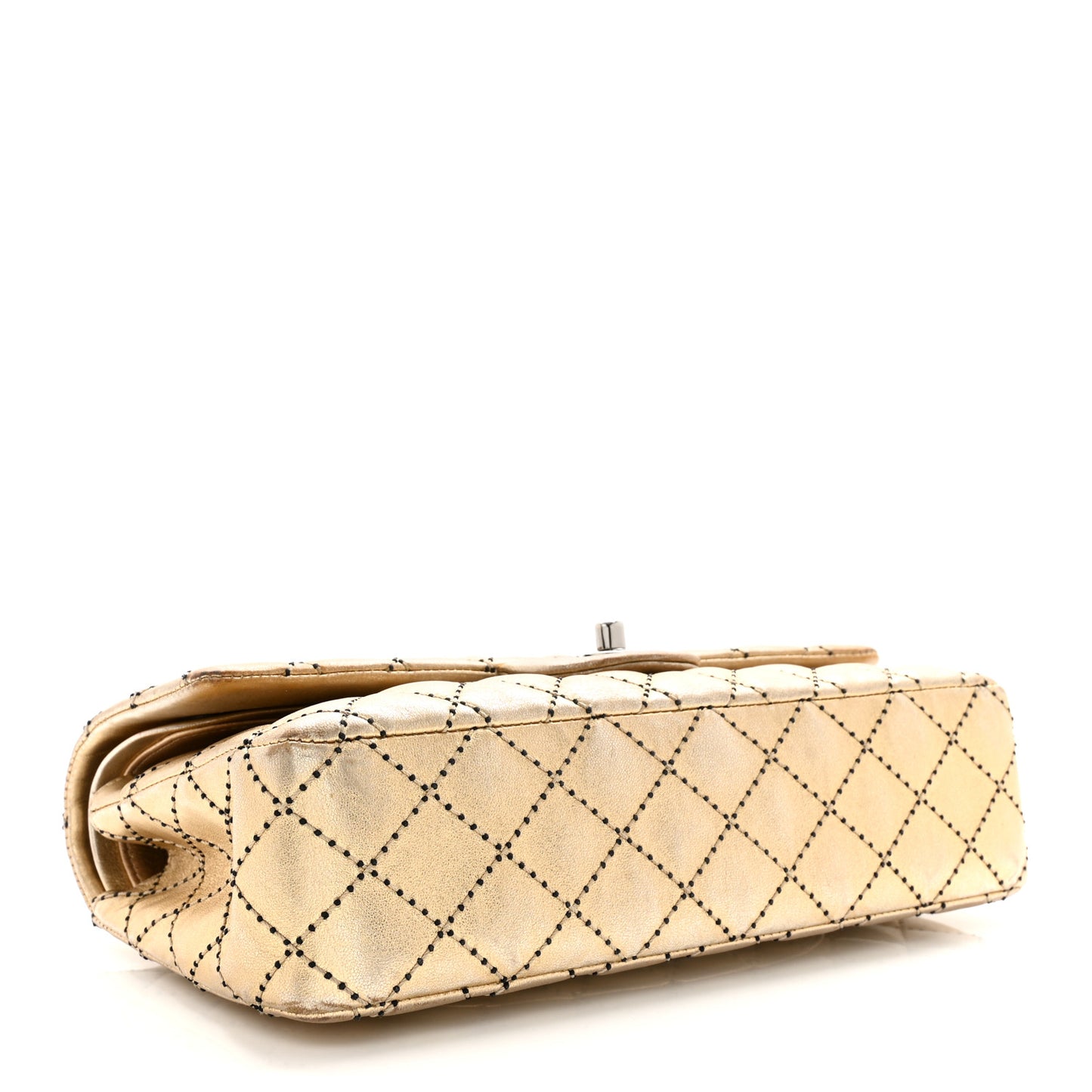 Metallic Washed Lambskin Quilted Medium Double Flap Dark Gold Black