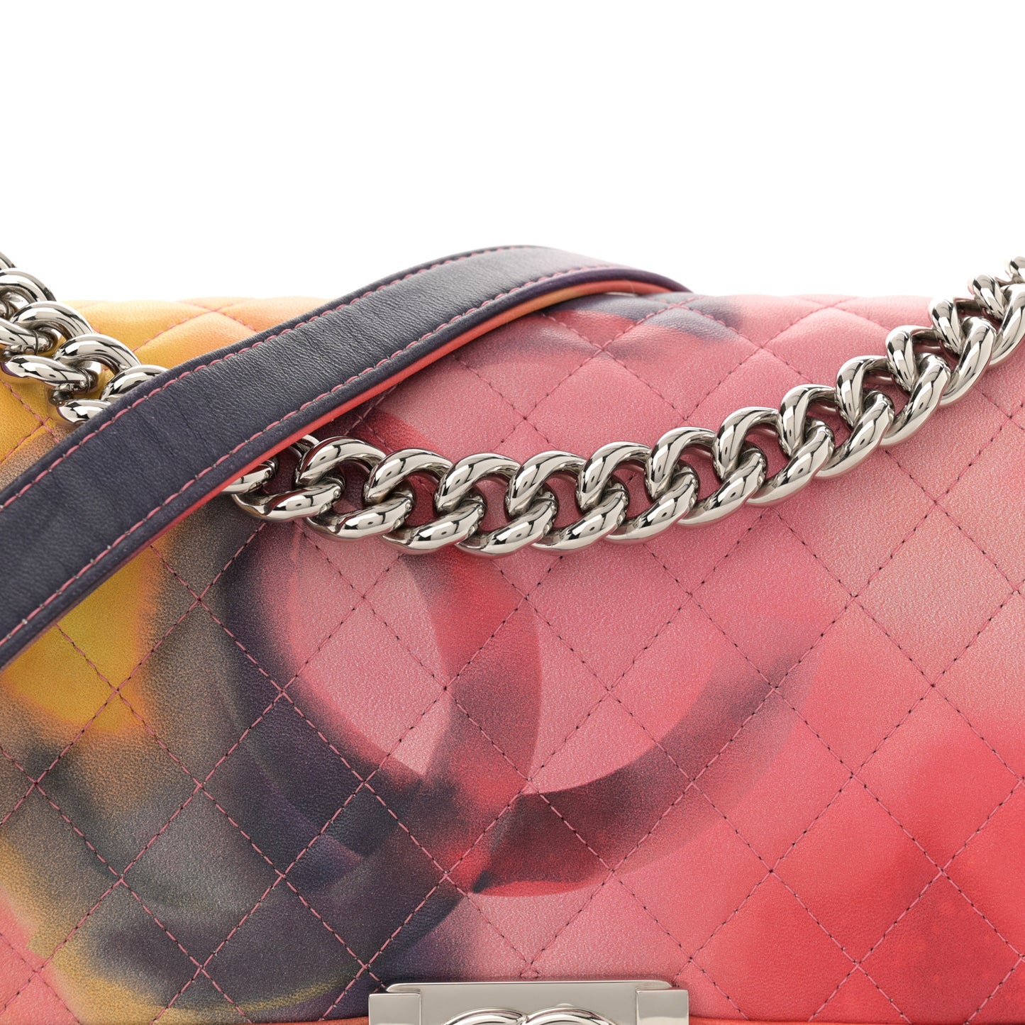 Printed Lambskin Quilted Medium Flower Power Boy Flap
