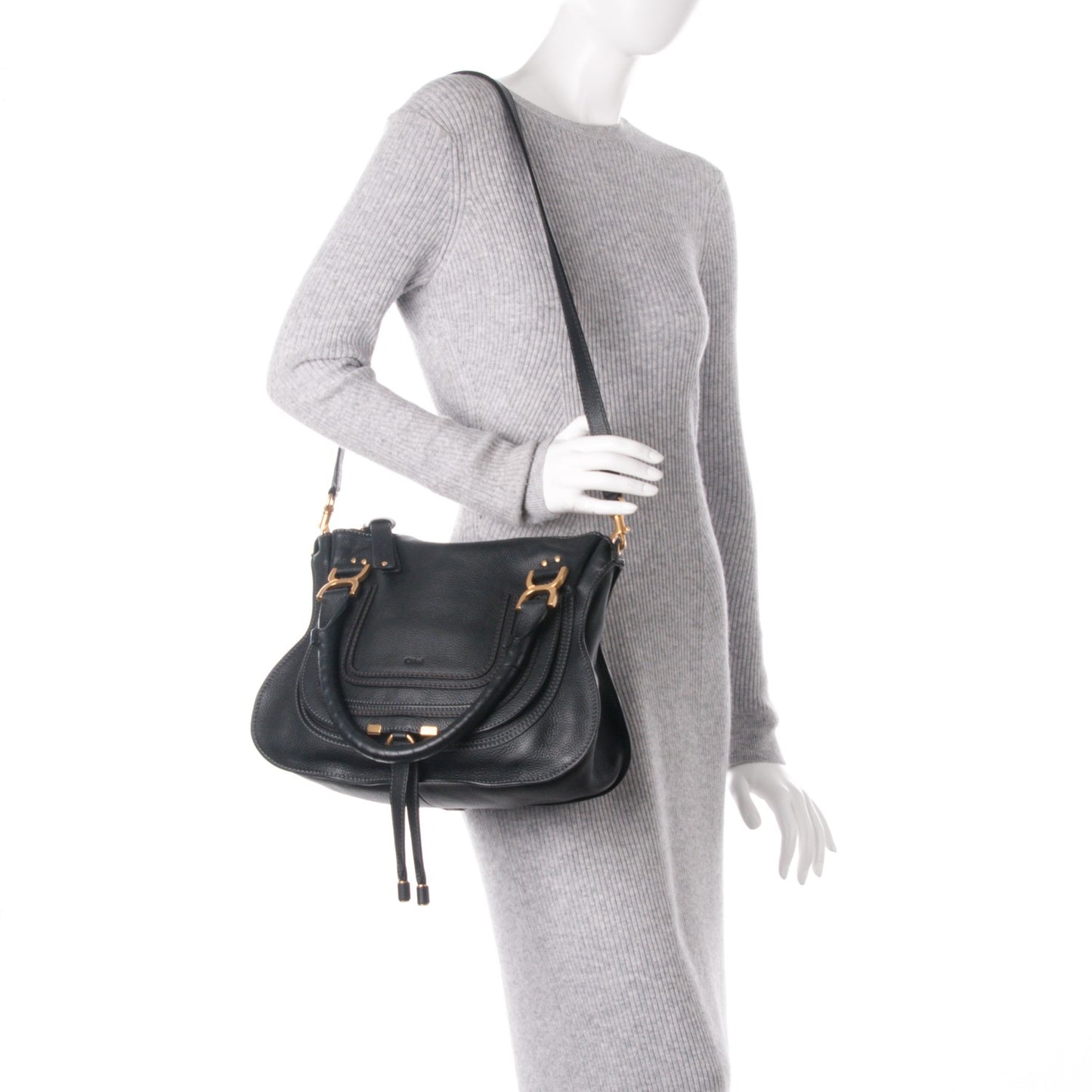 Calfskin Medium Marcie Satchel Black