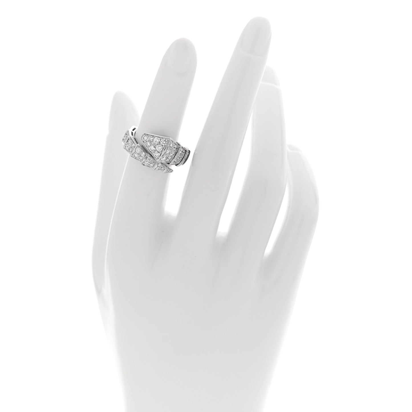 18K White Gold Diamond One-Coil Serpenti Viper Ring S