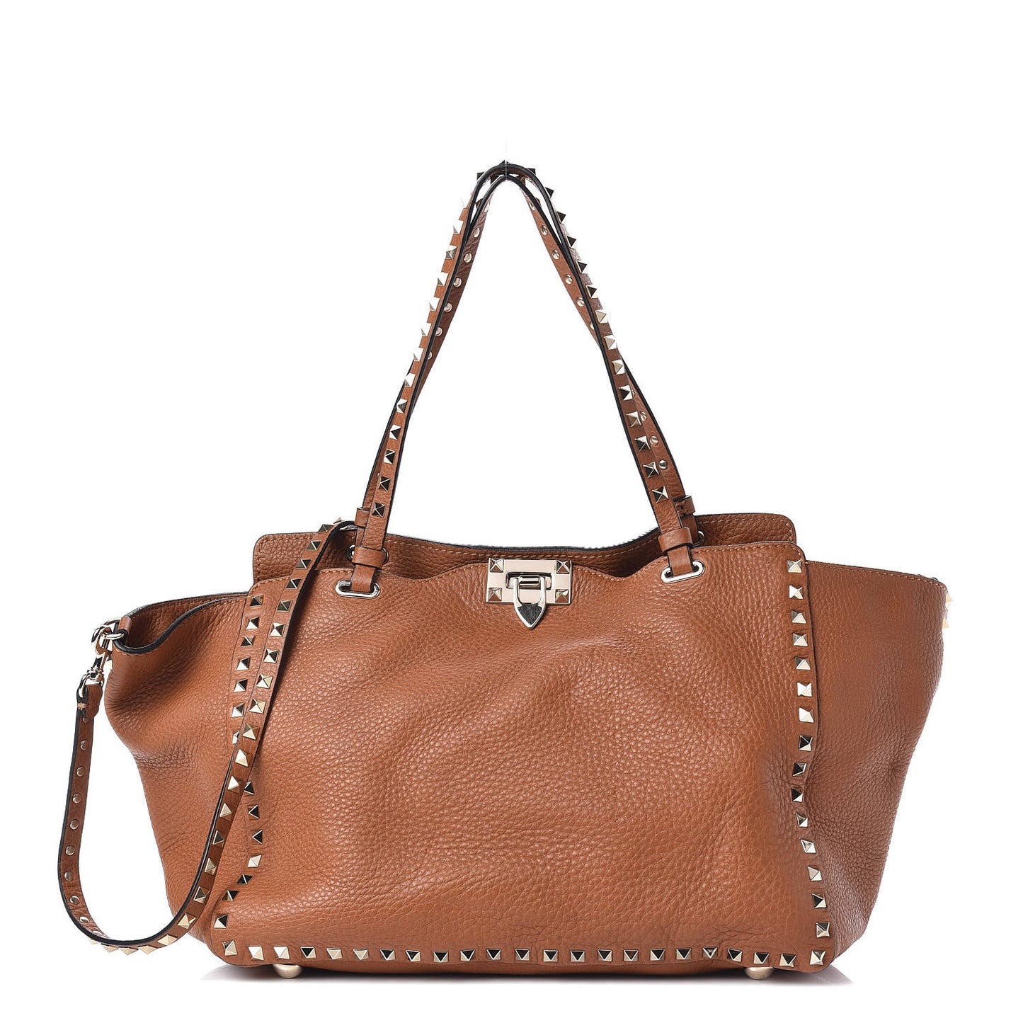 Pebbled Calfskin Medium Rockstud Tote Light Cuir