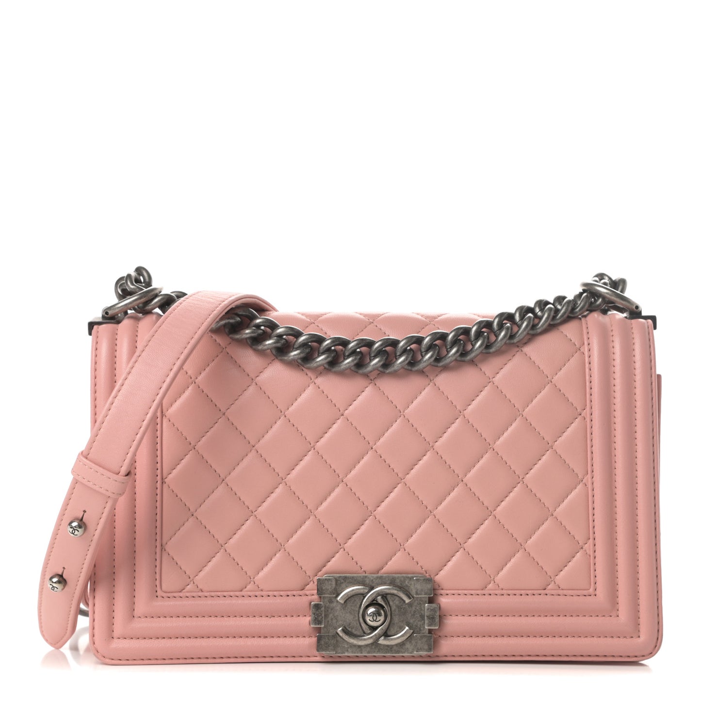 Lambskin Quilted Medium Boy Flap Light Pink