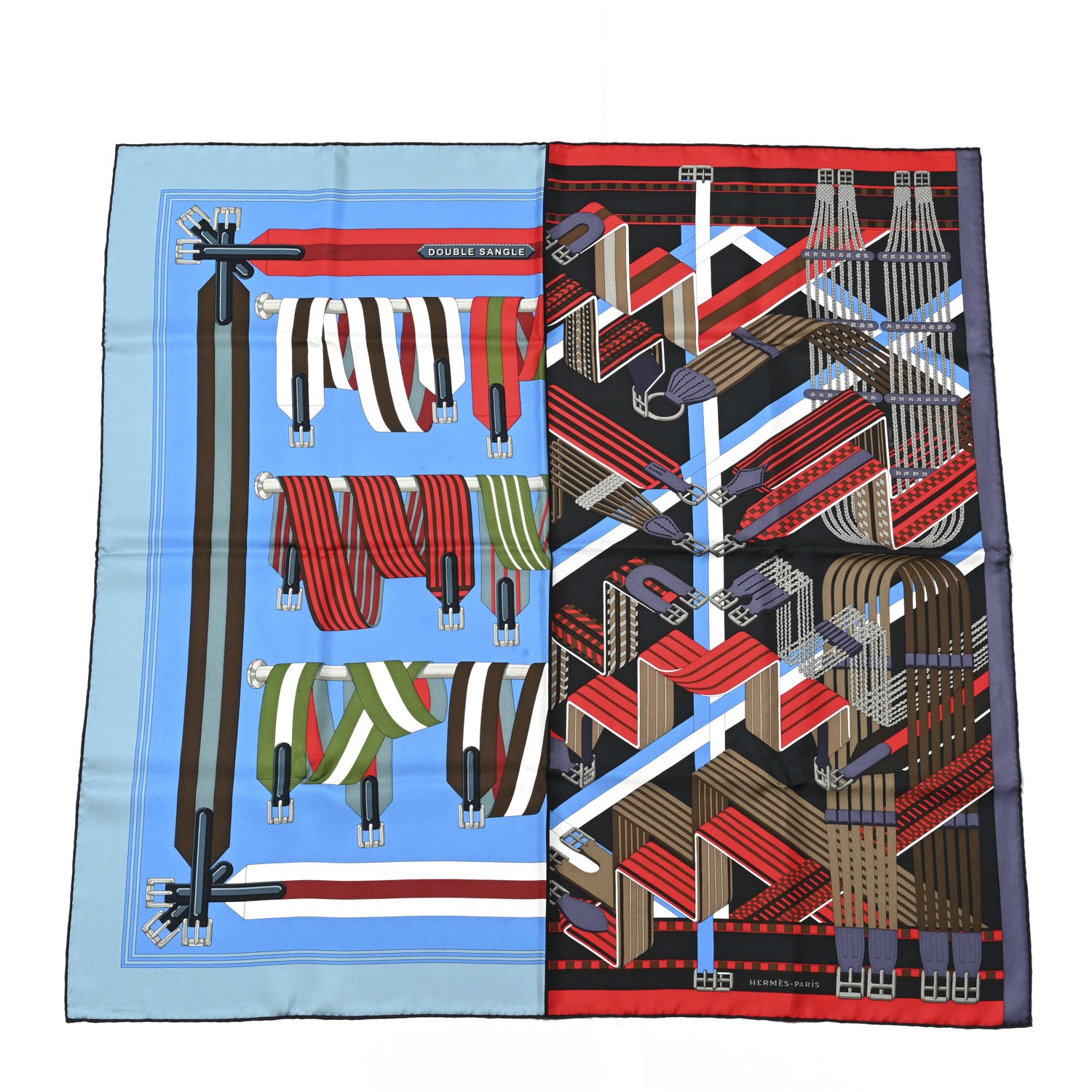 Hermes Silk Double Sangle Scarf 90 Marine Cobalt Black Rouge 1 of 4