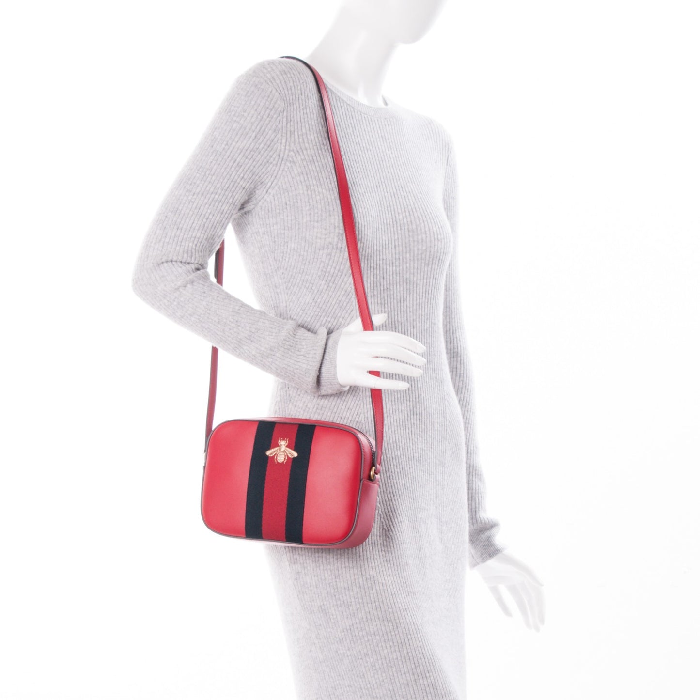 Calfskin Web Small Webby Bee Shoulder Bag Red