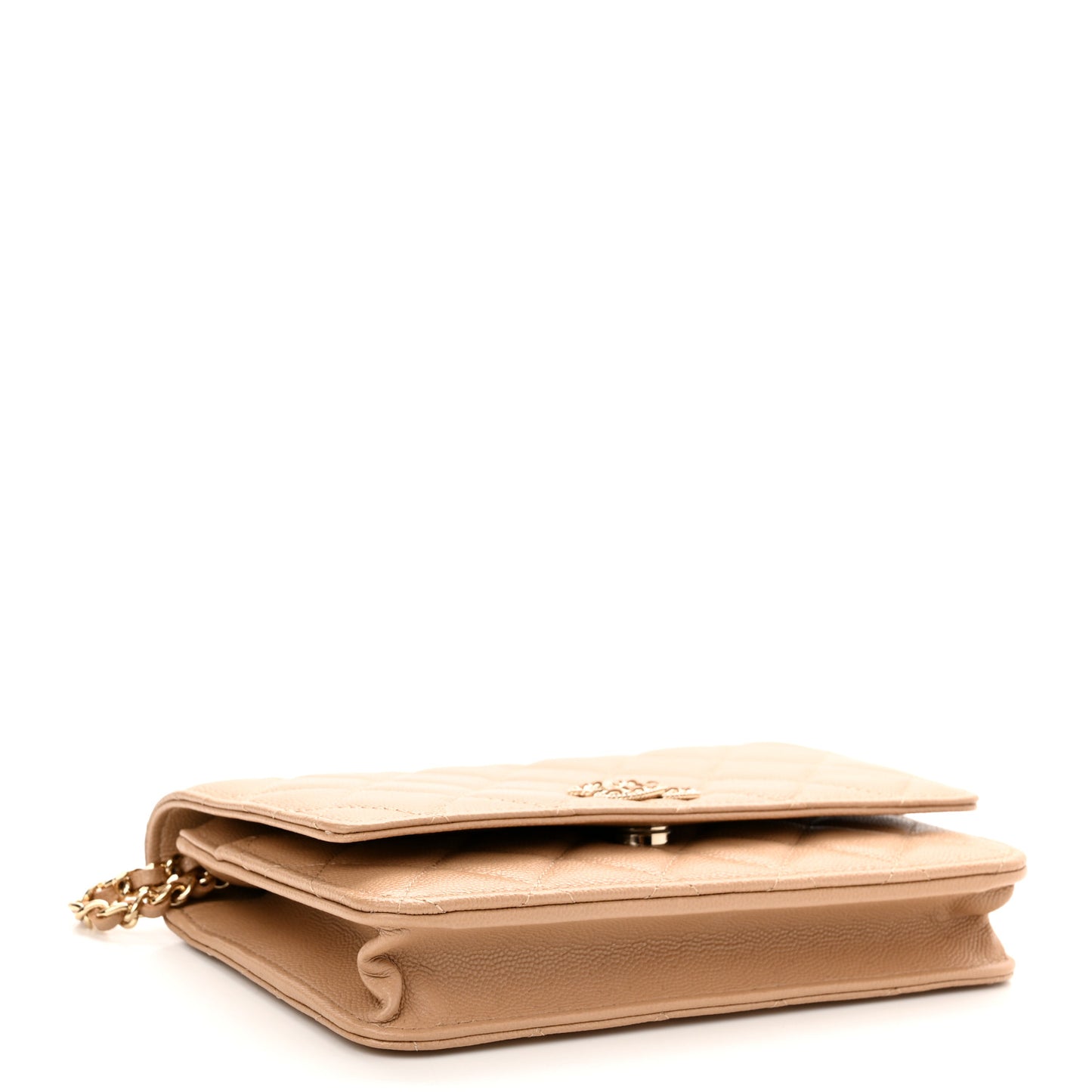 Caviar Quilted Crystal CC Wallet On Chain WOC Beige