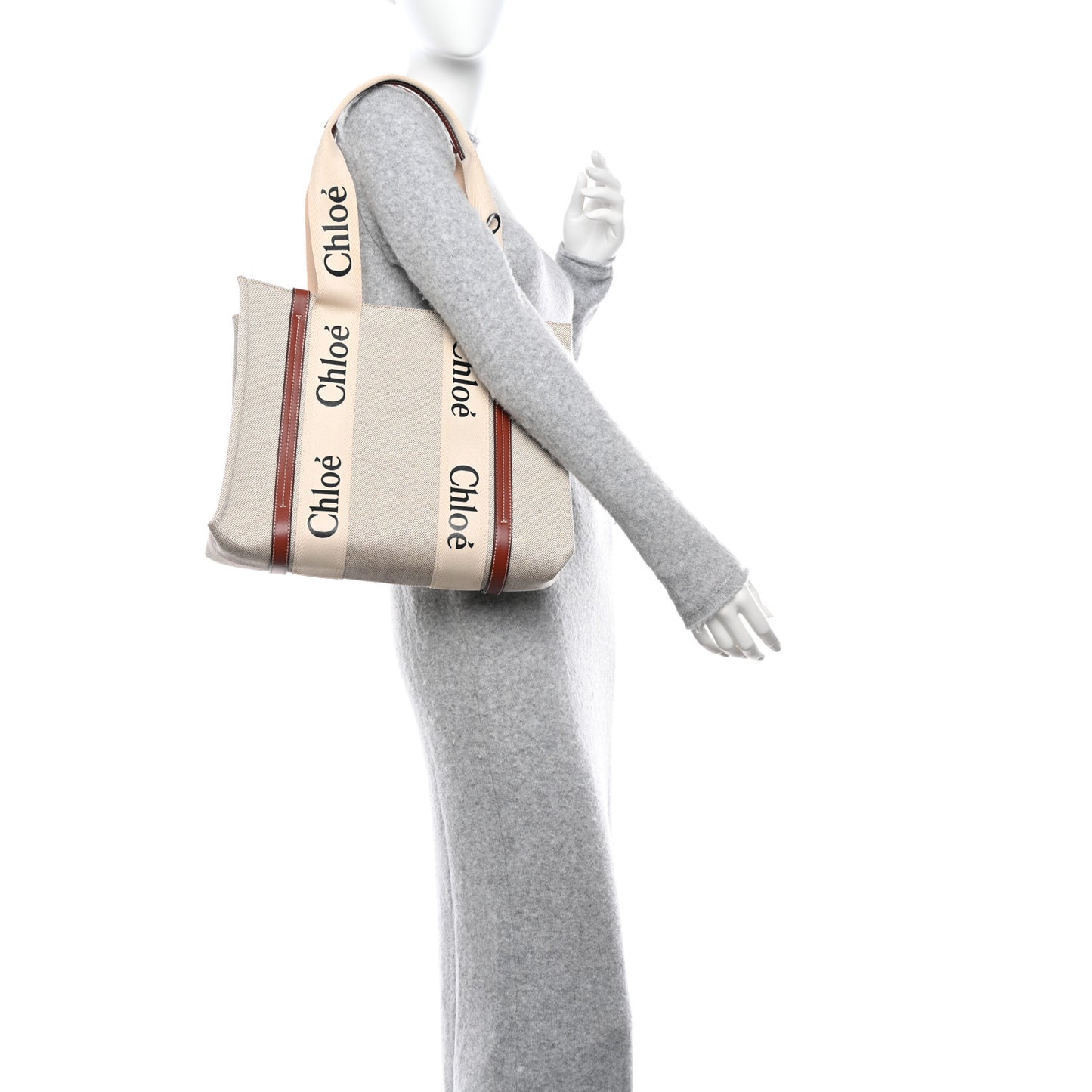 Cotton Calfskin Medium Woody Ribbon Tote White Brown