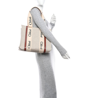 Chloe Cotton Calfskin Medium Woody Ribbon Tote White Brown 2 of 10