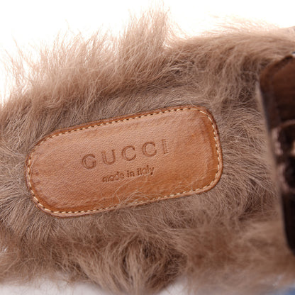 Gucci Velvet GG Monogram Fur Womens Princetown Slippers 36 Brown Black Natural 8 of 10