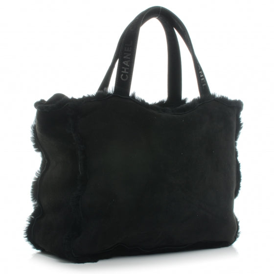 Suede Shearling Fur Handbag Black