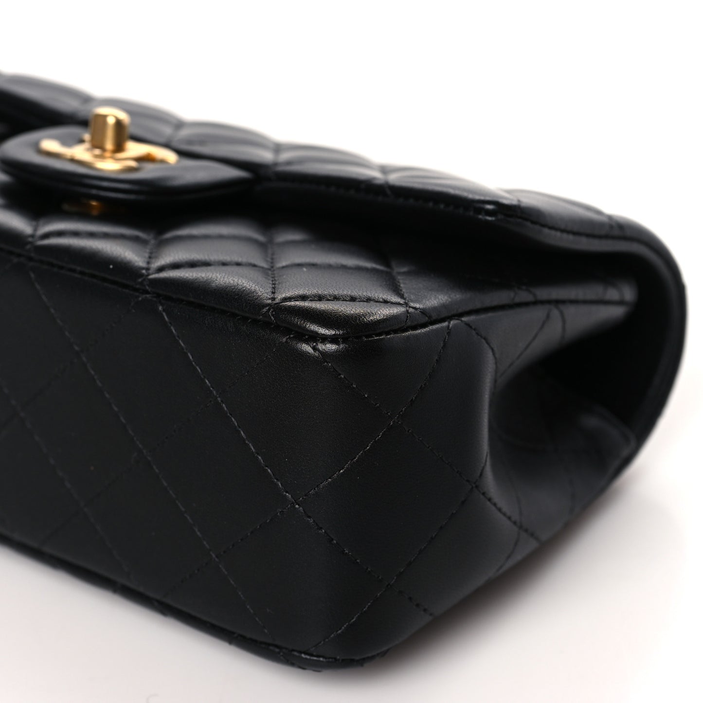 Lambskin Quilted Mini Top Handle Rectangular Flap Black