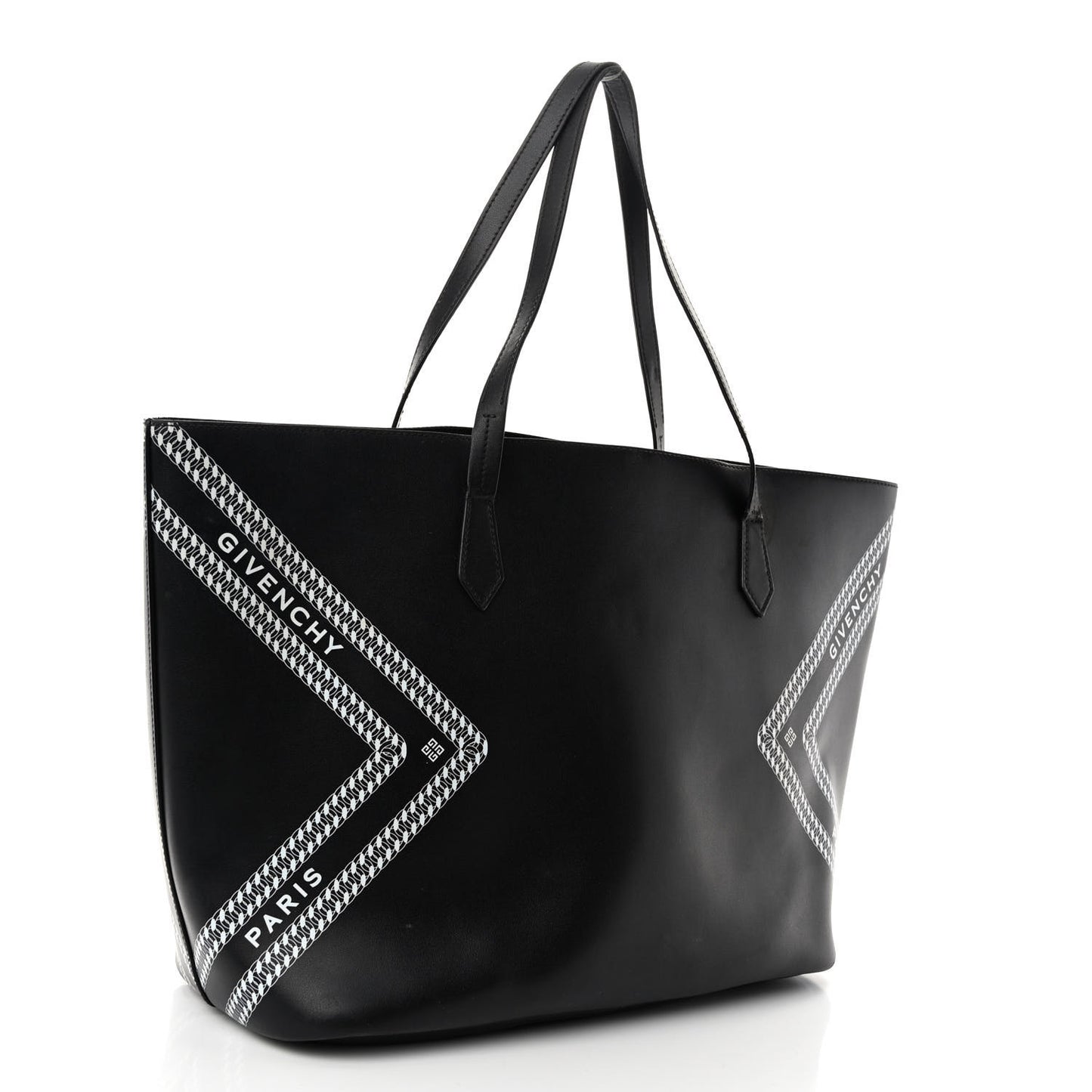 Smooth Calfskin Logo Chain Wing Shopper Tote Black White
