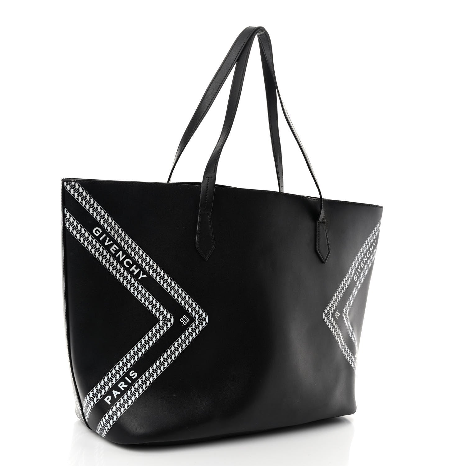 Givenchy Smooth Calfskin Logo Chain Wing Shopper Tote Black White 4 of 14